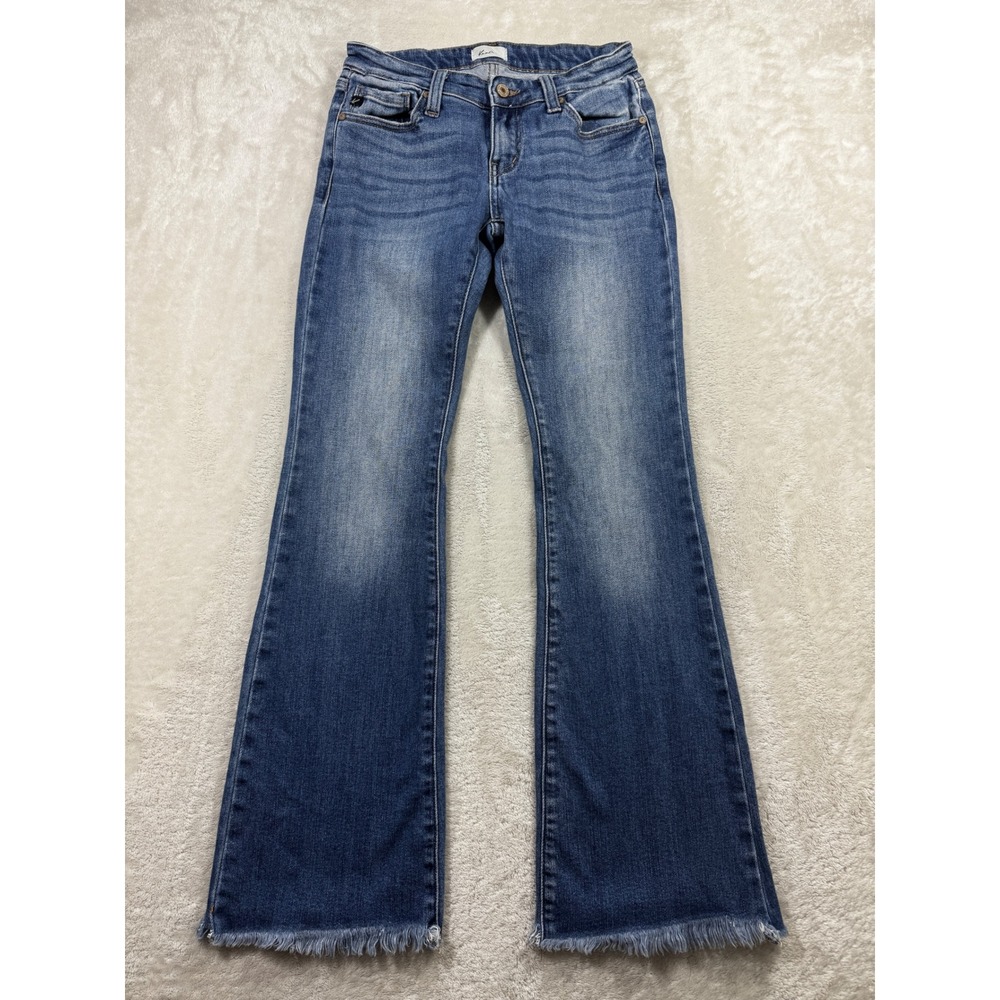Kancan Womens KC2548M Raw Hem Flare Blue Denim Jeans 3/25 Meas: 26x31
